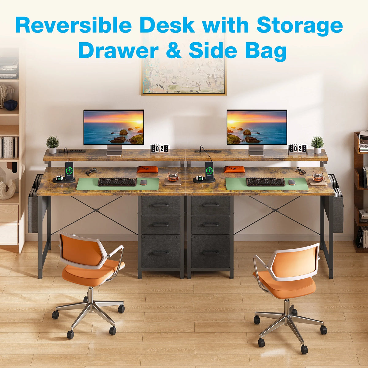 40 in Computer Desk with Power Outlets & LED Lights, Home Office Desk with 3 Drawers & Adjustable Monitor - Product image 4