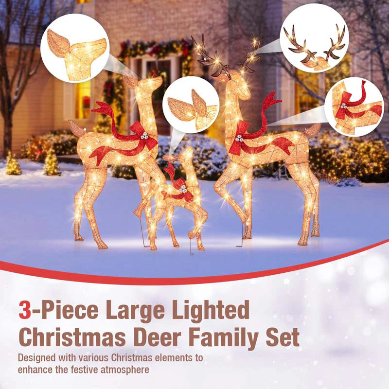 3-Piece Large Lighted Christmas Reindeer Family Set, Light Up Xmas Decorations w/440 LED Lights, Bows - Product image 5