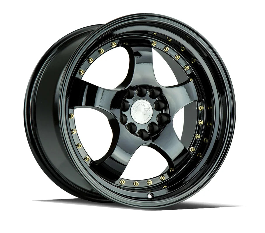 Aodhan AH03 17" 5x100/114.3 Full Gloss Black (Gold Rivet)