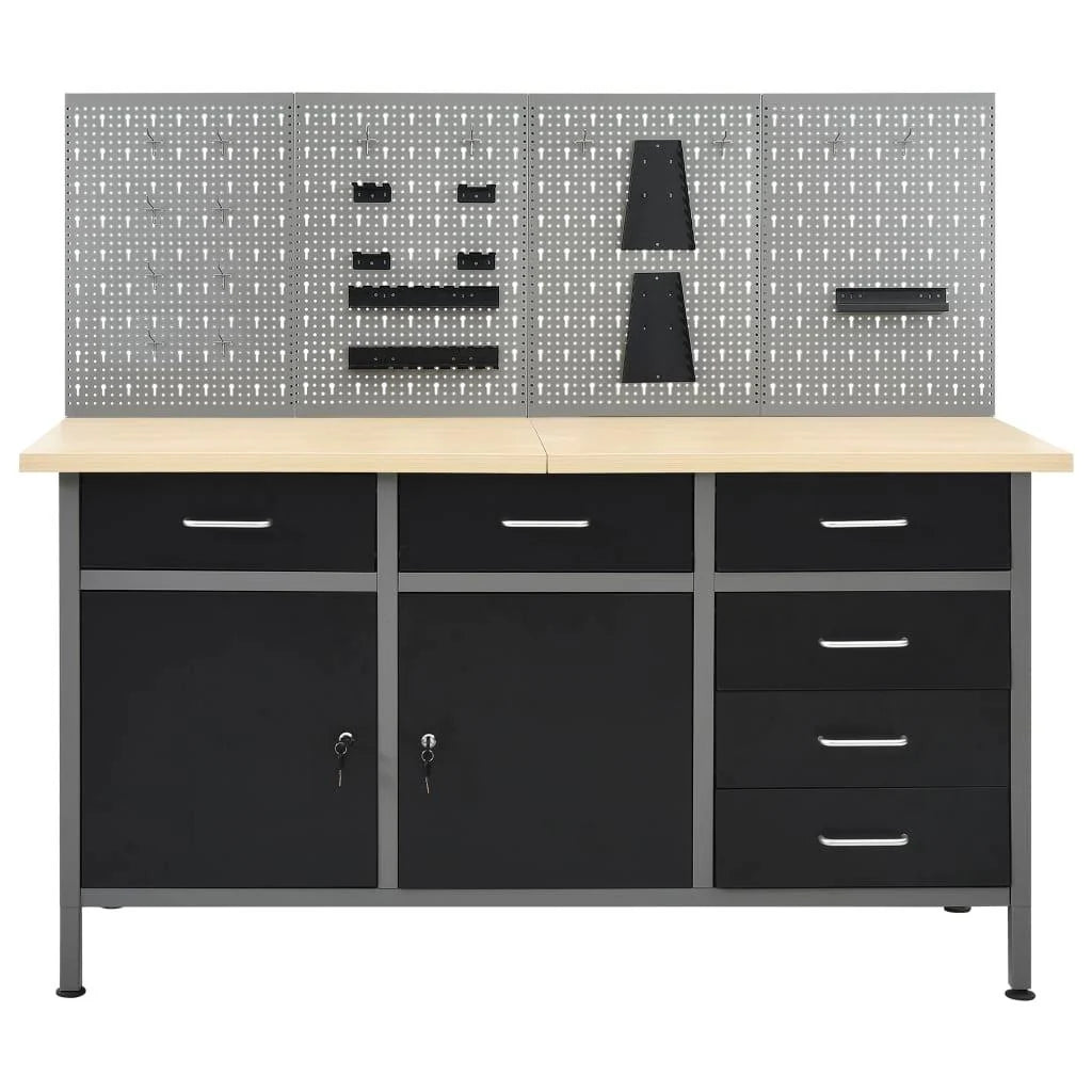 Workbench with 4 wall panels work table workstation storage tool storage 160 cm garage workshop height adjustable feet 02_0003666 -