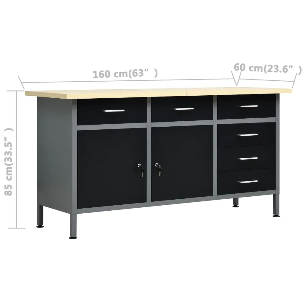 Workbench with 4 wall panels work table workstation storage tool storage 160 cm garage workshop height adjustable feet 02_0003666 -