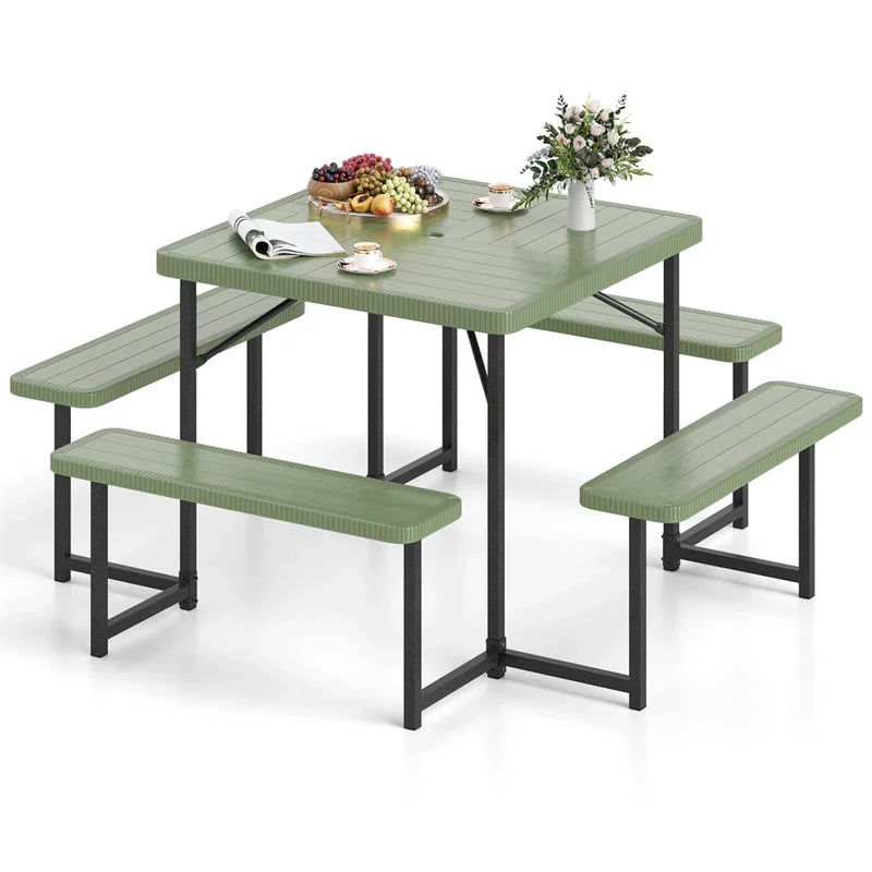 4-8 Person Outdoor Picnic Table Bench Set, All-Weather HDPE Square Dining Table with Umbrella Hole - Product image 11