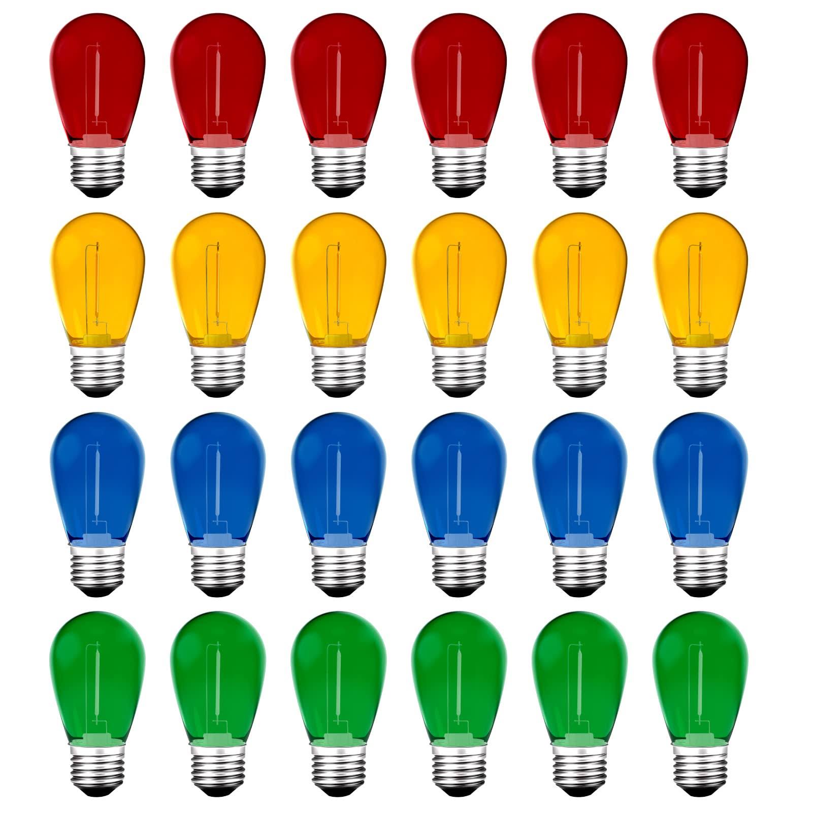 Meconard 24Pack S14 Colored LED String Light Bulbs, 1watt Plastic Shatterproof Waterproof Outdoor Indoor - Product image 1