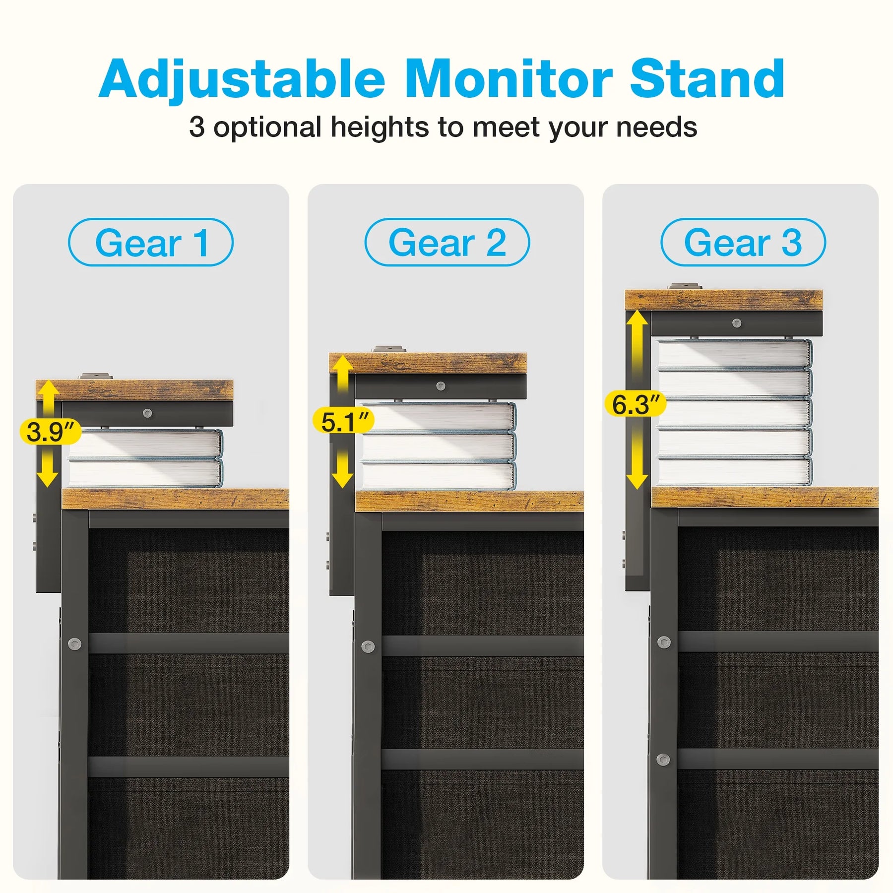 40 in Computer Desk with Power Outlets & LED Lights, Home Office Desk with 3 Drawers & Adjustable Monitor - Product image 6
