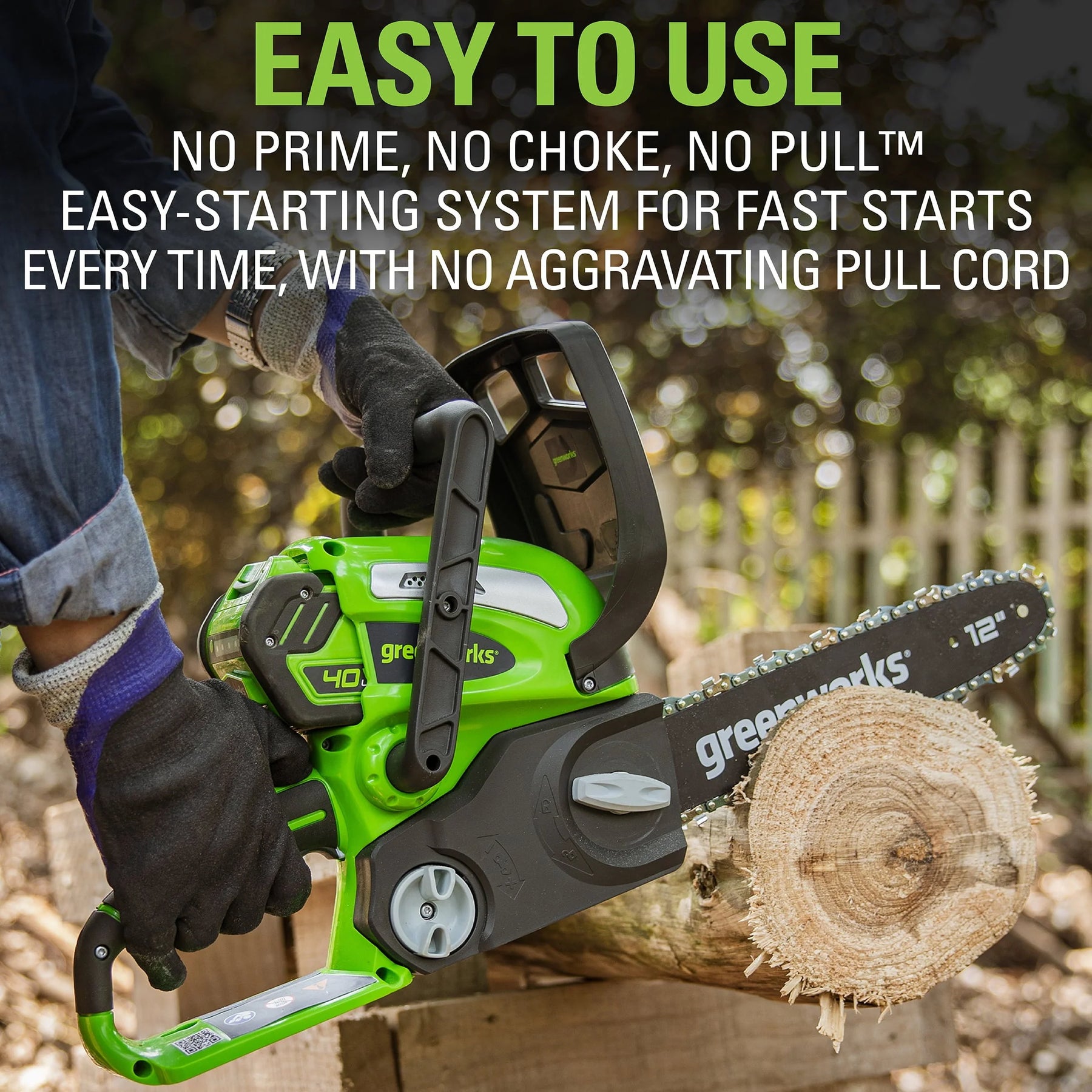Greenworks 40V 12" Cordless Chainsaw with 2.0 Ah Battery & Charger, 20262 - Product image 7