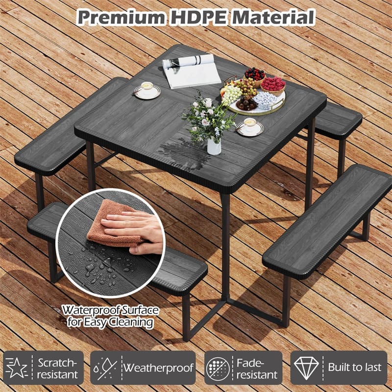 4-8 Person Outdoor Picnic Table Bench Set, All-Weather HDPE Square Dining Table with Umbrella Hole - Product image 18