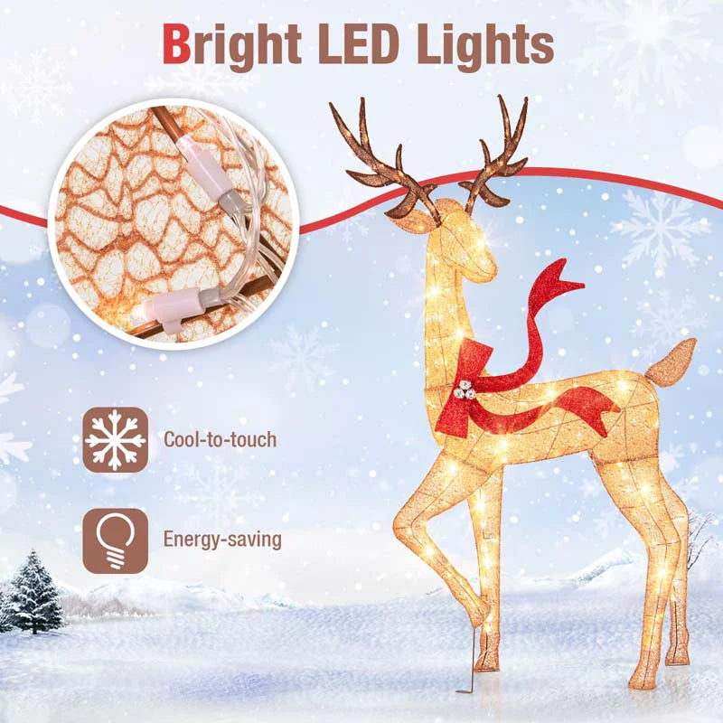 3-Piece Large Lighted Christmas Reindeer Family Set, Light Up Xmas Decorations w/440 LED Lights, Bows - Product image 6