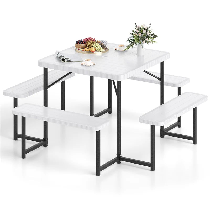 4-8 Person Outdoor Picnic Table Bench Set, All-Weather HDPE Square Dining Table with Umbrella Hole - Product image 44