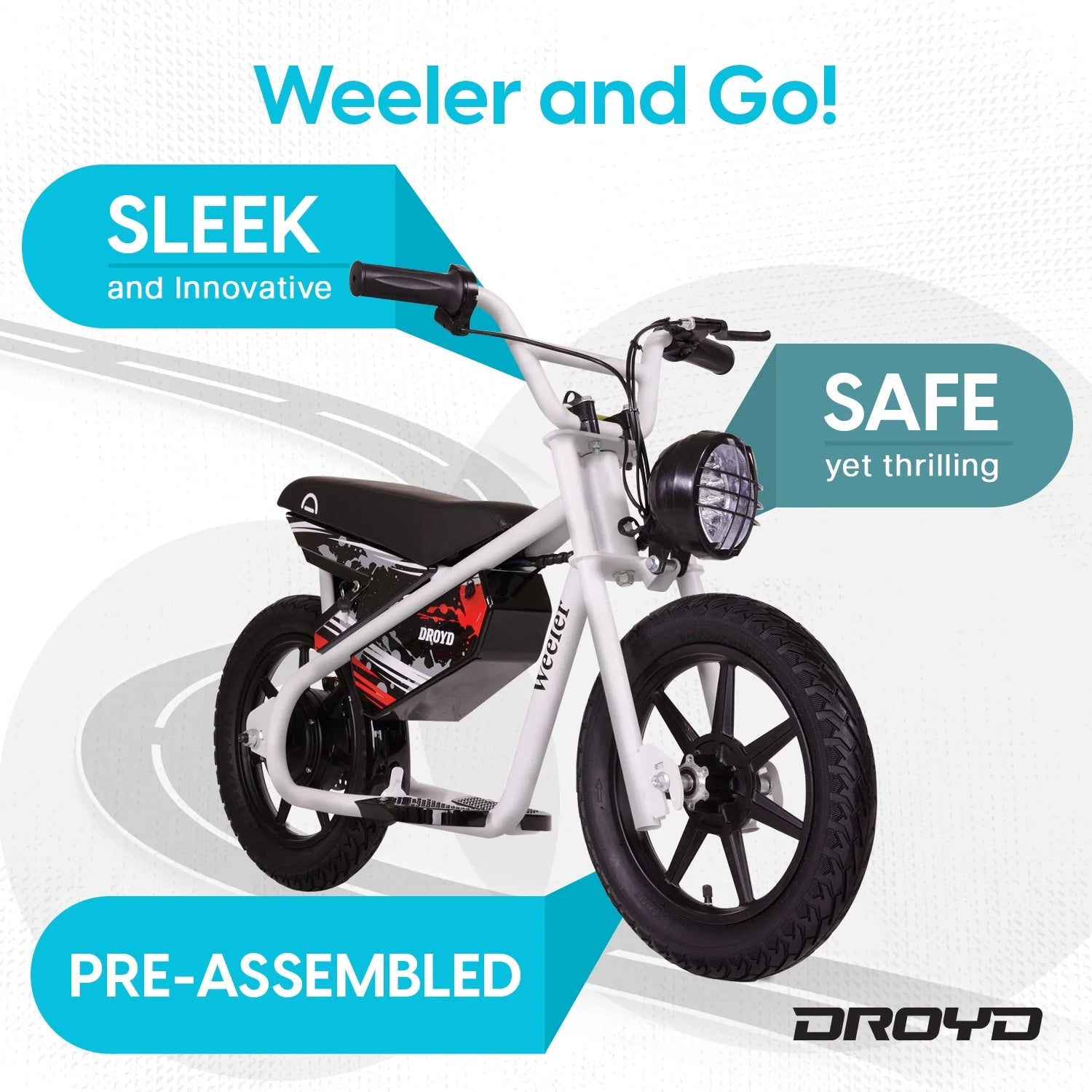 Droyd Weeler Electric Mini Bike - 24V 8ah Battery, 6 - 10 MPH, up to 8 Miles, LED Lights, Kids Ages 6+ - Product image 2
