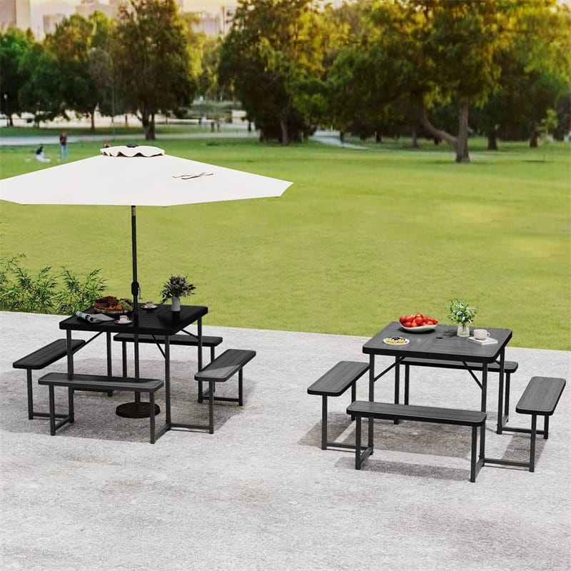 4-8 Person Outdoor Picnic Table Bench Set, All-Weather HDPE Square Dining Table with Umbrella Hole - Product image 13