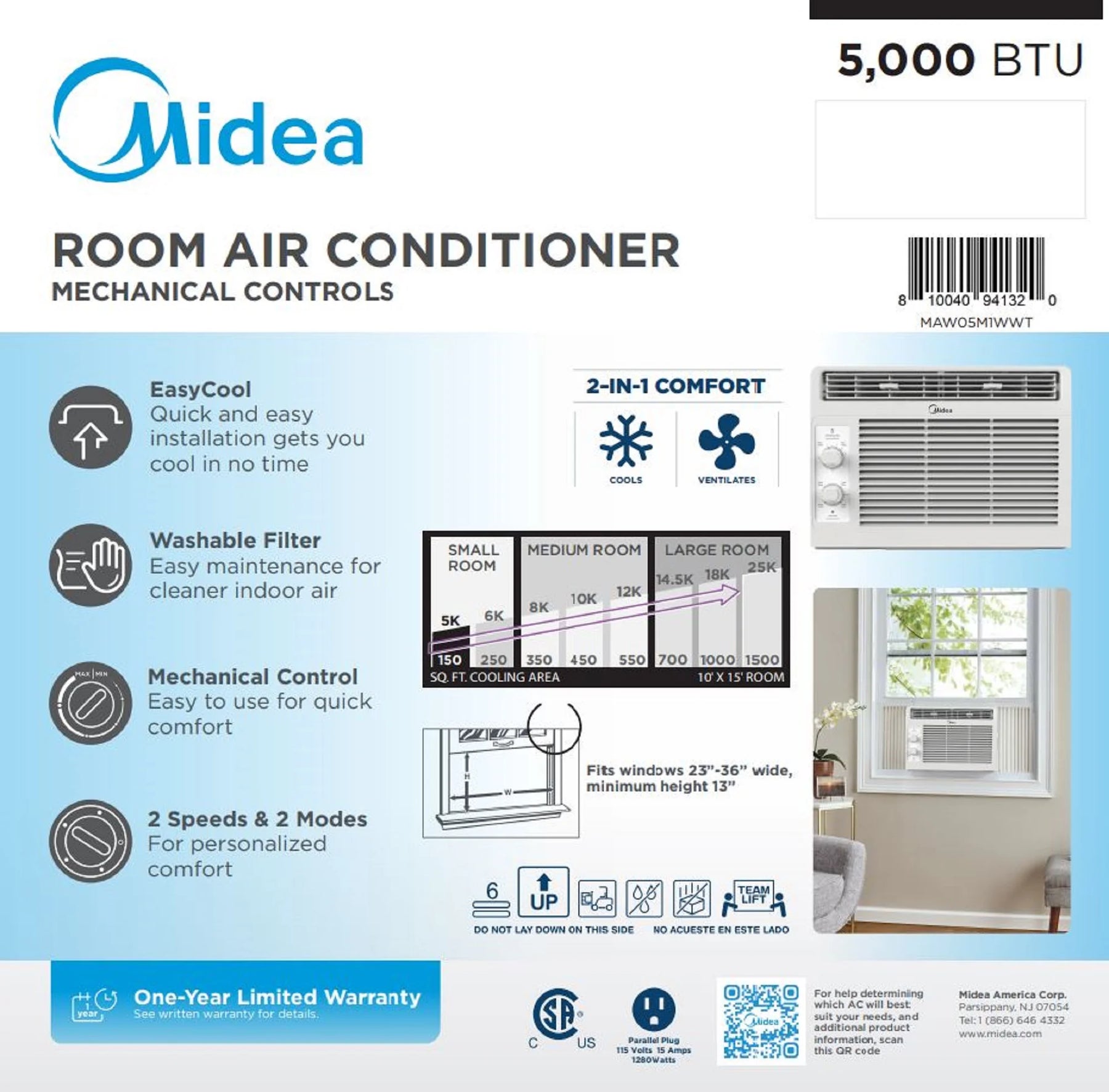 Midea 5, 000 BTU 150 Sq Ft Mechanical Window Air Conditioner, White, MAW05M1WWT, New - Product image 6