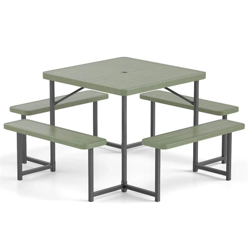 4-8 Person Outdoor Picnic Table Bench Set, All-Weather HDPE Square Dining Table with Umbrella Hole - Product image 3