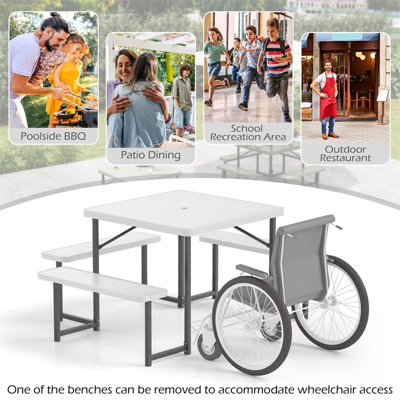 4-8 Person Outdoor Picnic Table Bench Set, All-Weather HDPE Square Dining Table with Umbrella Hole - Product image 43