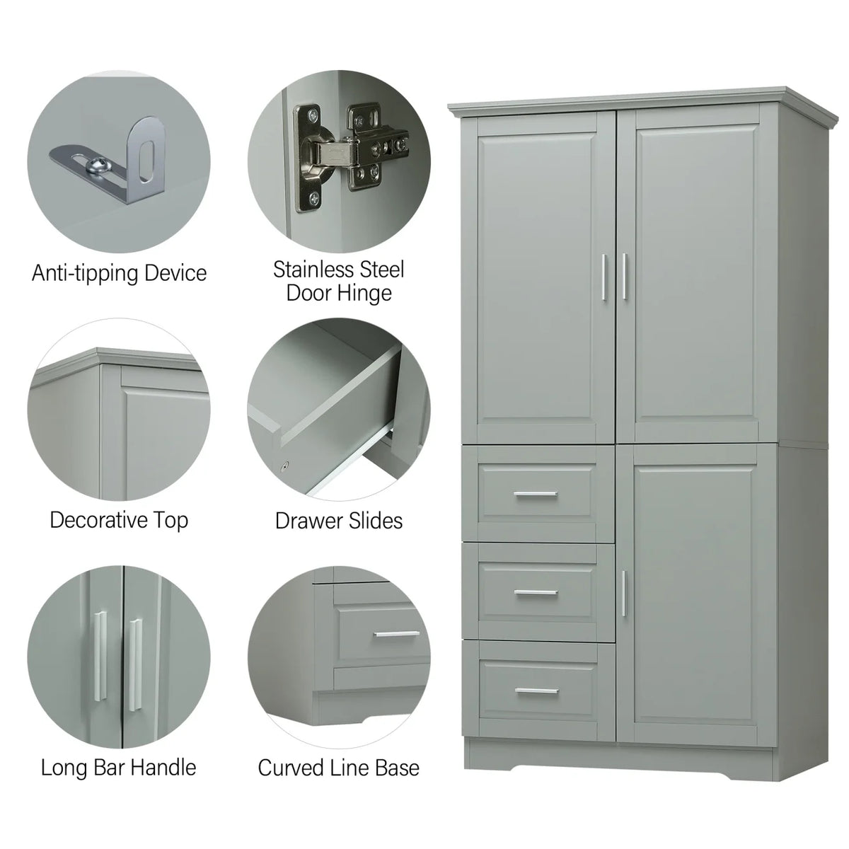 Bathroom Cabinet, 62.2" Tall Storage Cabinet with Doors and Shelves - Product image 6