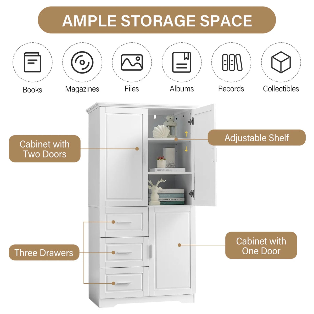 Bathroom Cabinet, 62.2" Tall Storage Cabinet with Doors and Shelves - Product image 20