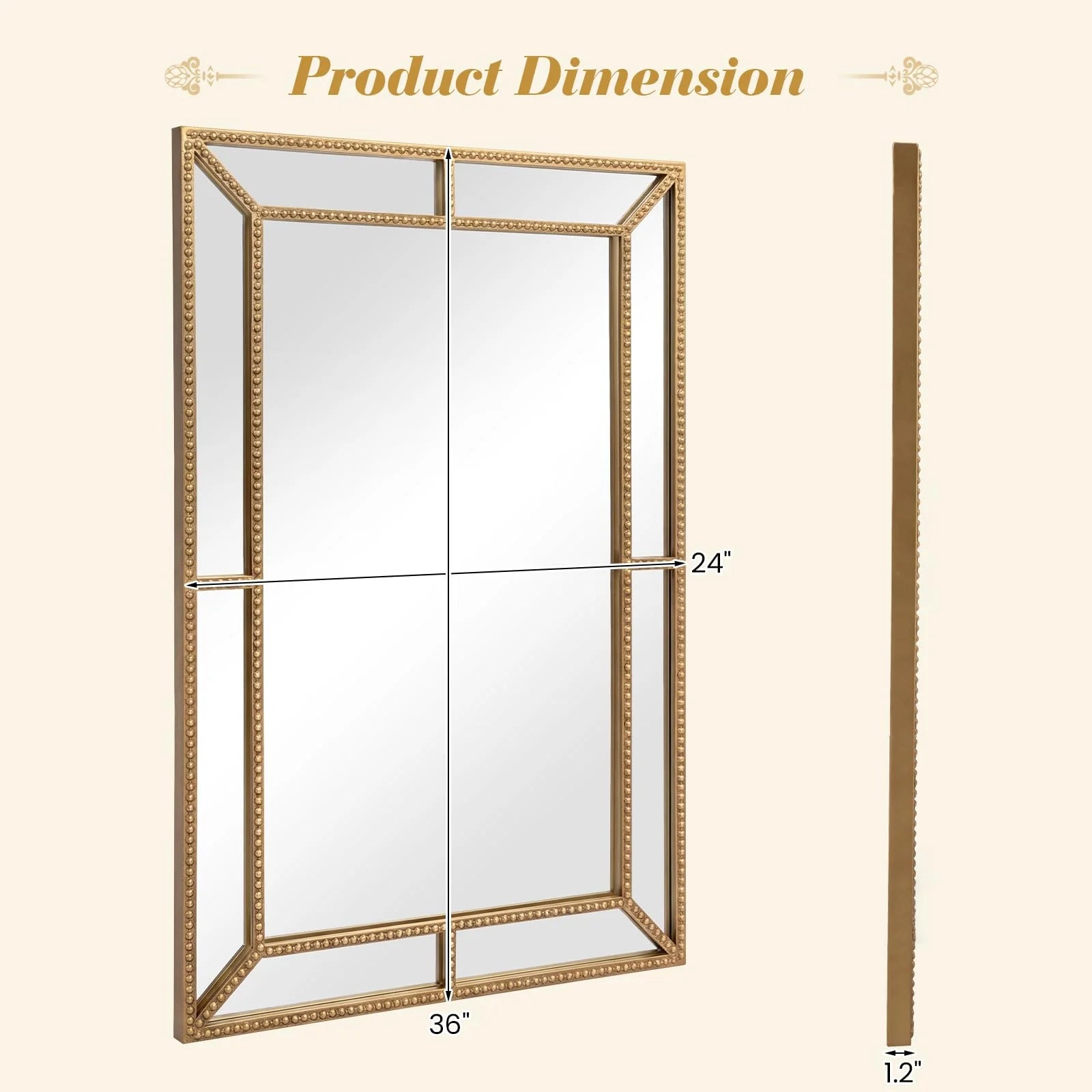 Tangkula 36" x 24" Gold Arched Wall Mirror (Rectangle)