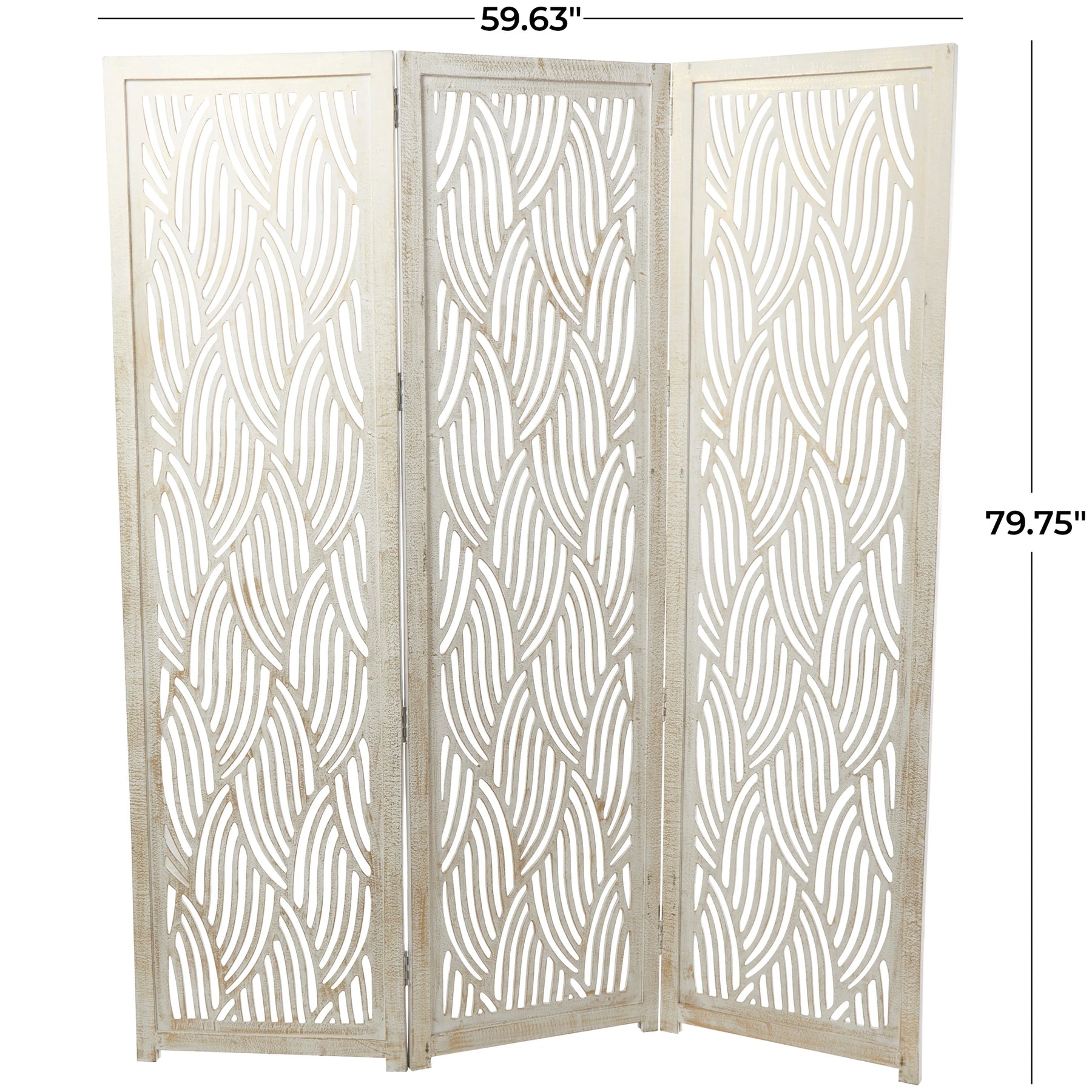 Decmode 60" x 72" Black Mango Wood Abstract Wavy Cutout 3 Panel Room Divider Screen, 1 - Piece