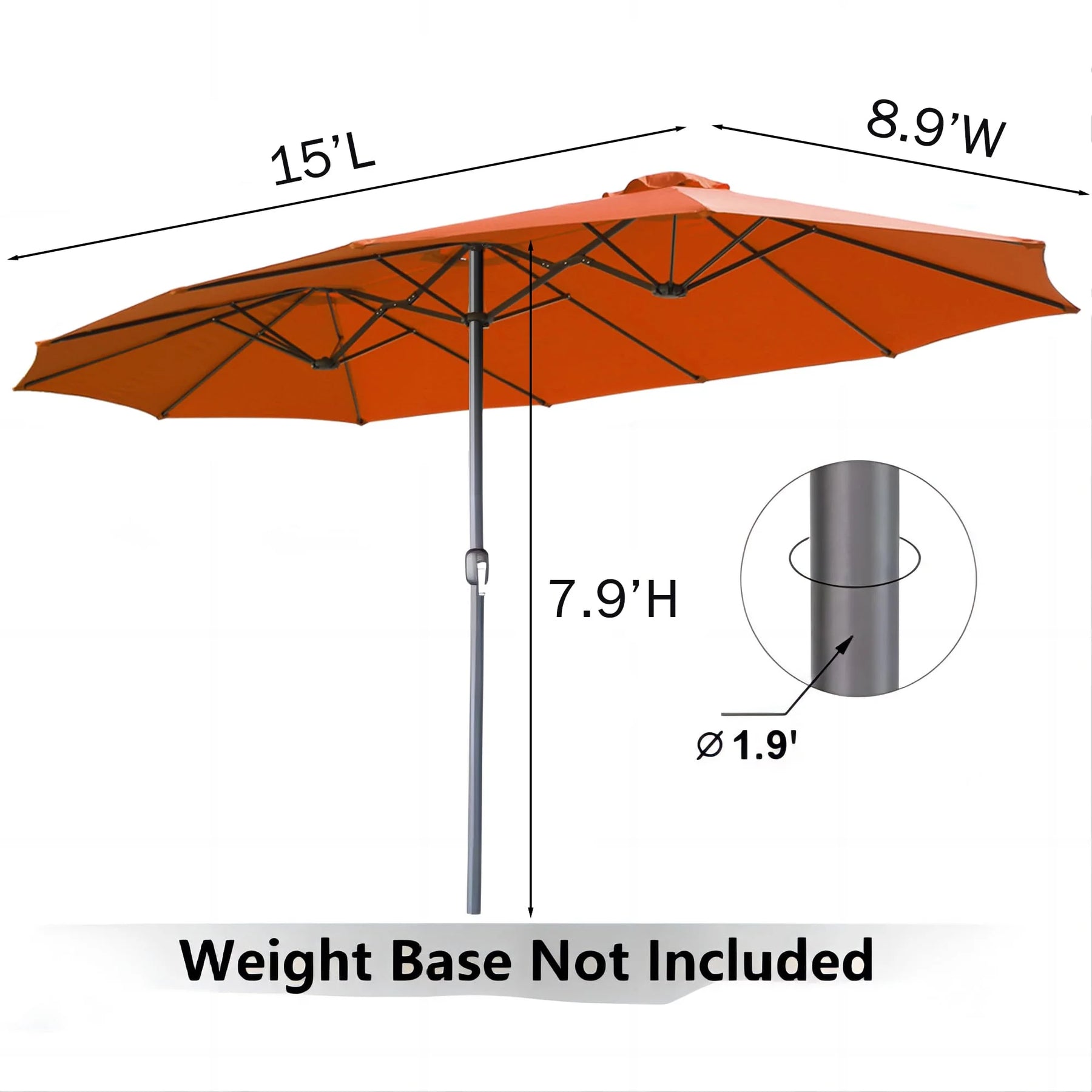 AECOJOY 15x9ft Double-Sided Patio Umbrella, Orange - Product image 3