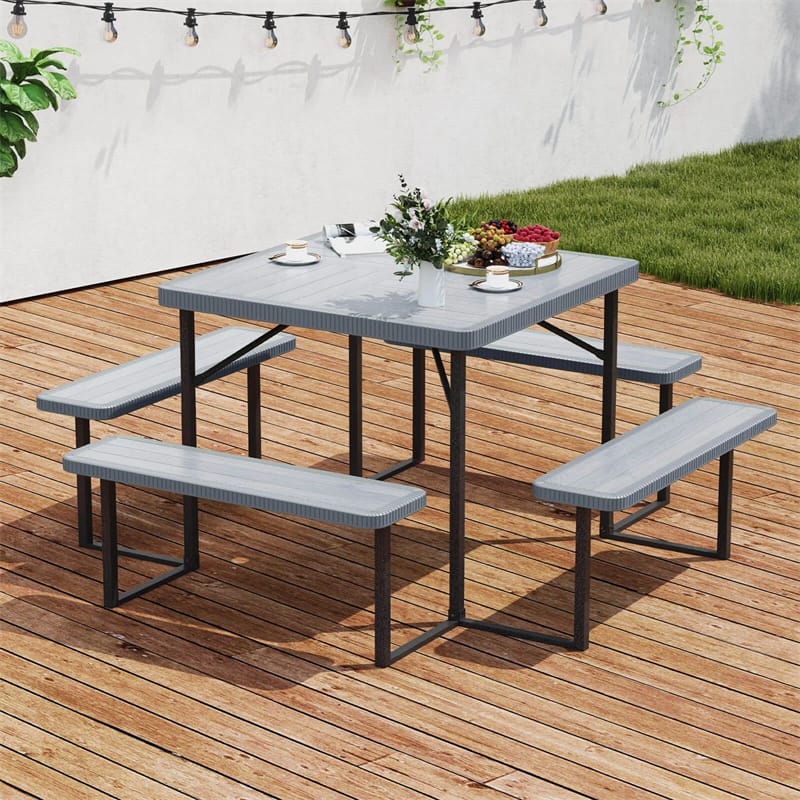 4-8 Person Outdoor Picnic Table Bench Set, All-Weather HDPE Square Dining Table with Umbrella Hole - Product image 23
