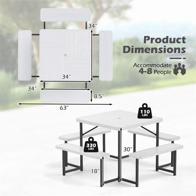 4-8 Person Outdoor Picnic Table Bench Set, All-Weather HDPE Square Dining Table with Umbrella Hole - Product image 37