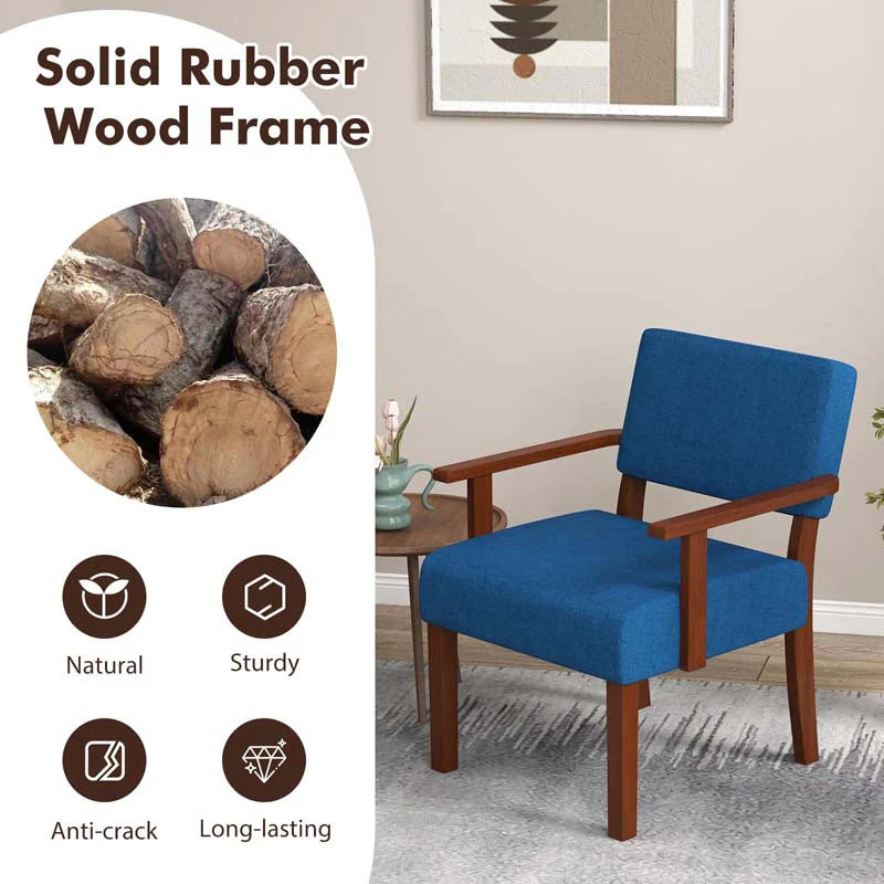 Modern Accent Chair Linen Armchair with Rubber Wood Frame, Mid Century Upholstered Reading Chair for Living - Product image 6