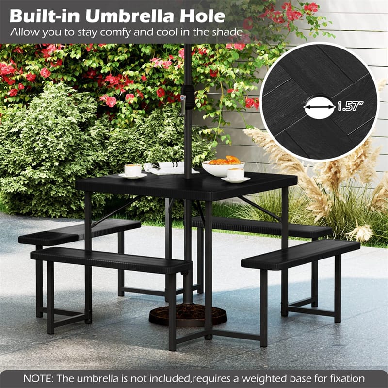 4-8 Person Outdoor Picnic Table Bench Set, All-Weather HDPE Square Dining Table with Umbrella Hole - Product image 16