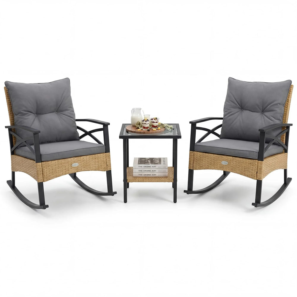 Tangkula 3 Pieces Outdoor Rocking Chairs Set for Garden