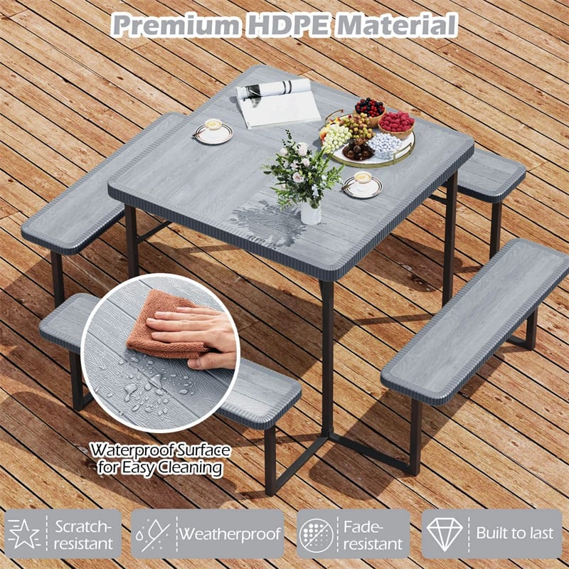 4-8 Person Outdoor Picnic Table Bench Set, All-Weather HDPE Square Dining Table with Umbrella Hole - Product image 29