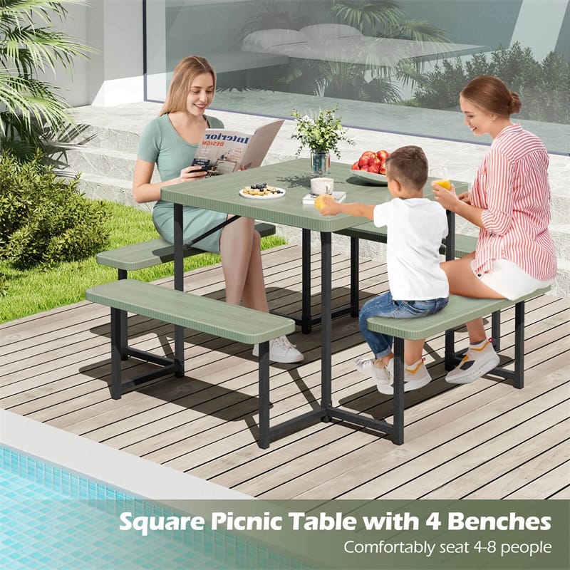 4-8 Person Outdoor Picnic Table Bench Set, All-Weather HDPE Square Dining Table with Umbrella Hole - Product image 7