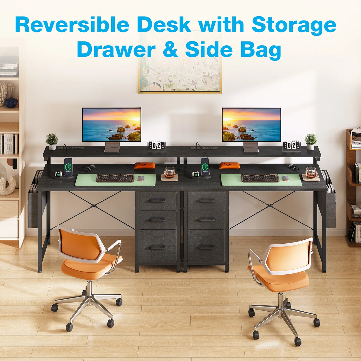 40 in Computer Desk with Power Outlets & LED Lights, Home Office Desk with 3 Drawers & Adjustable Monitor - Product image 15