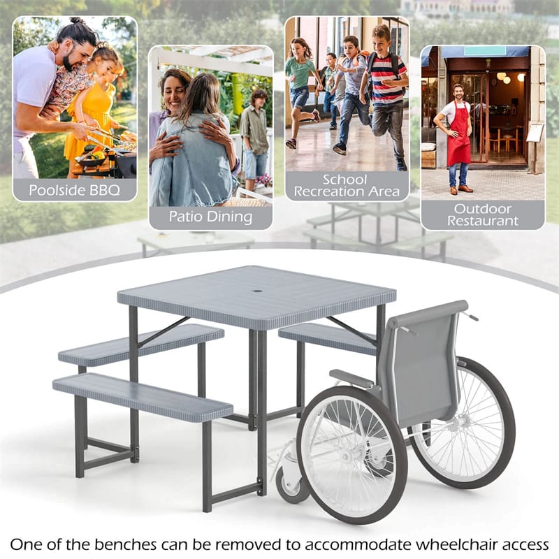 4-8 Person Outdoor Picnic Table Bench Set, All-Weather HDPE Square Dining Table with Umbrella Hole - Product image 32