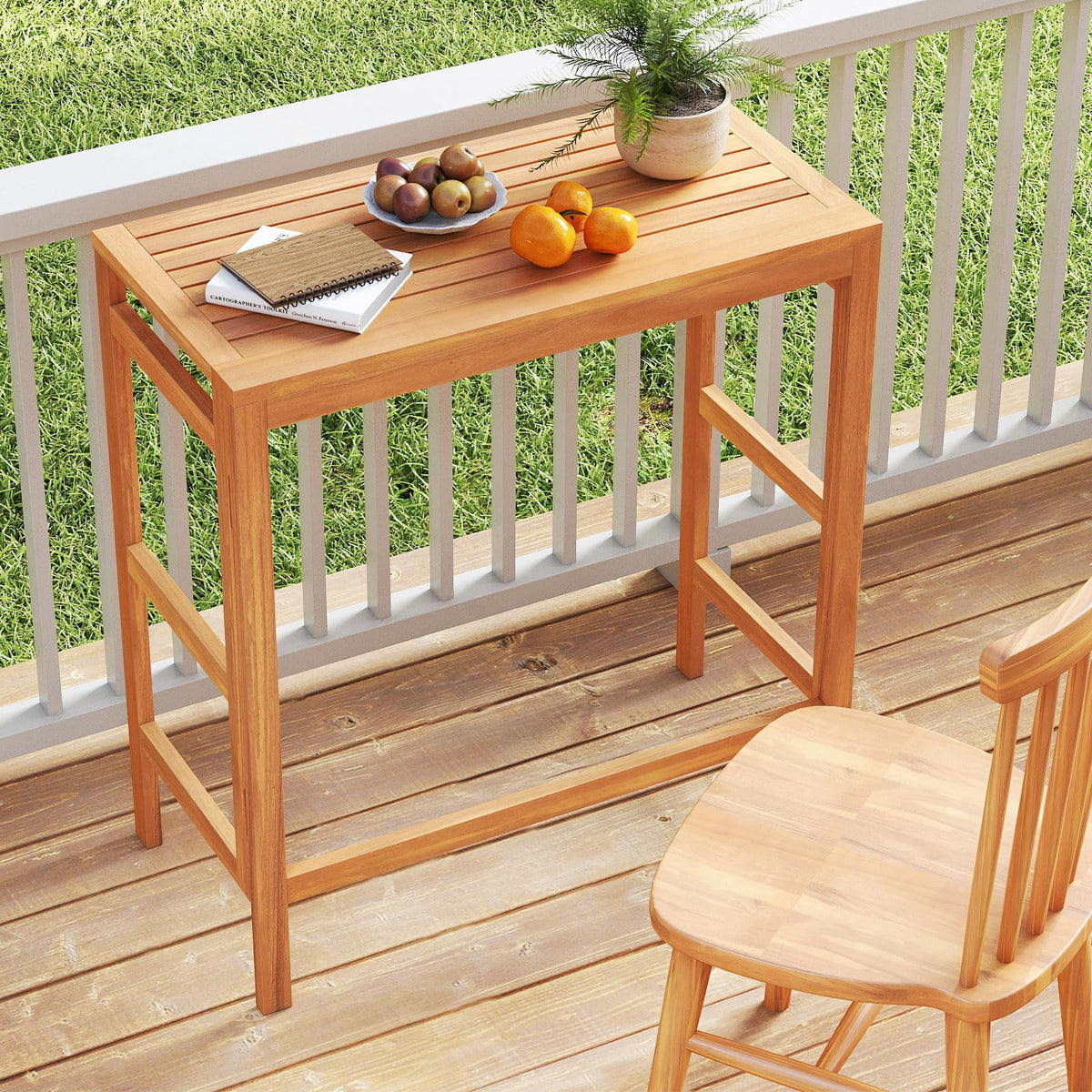 Tangkula Patio Rectangle Counter Height Pub Table with Slatted Tabletop - Product image 2