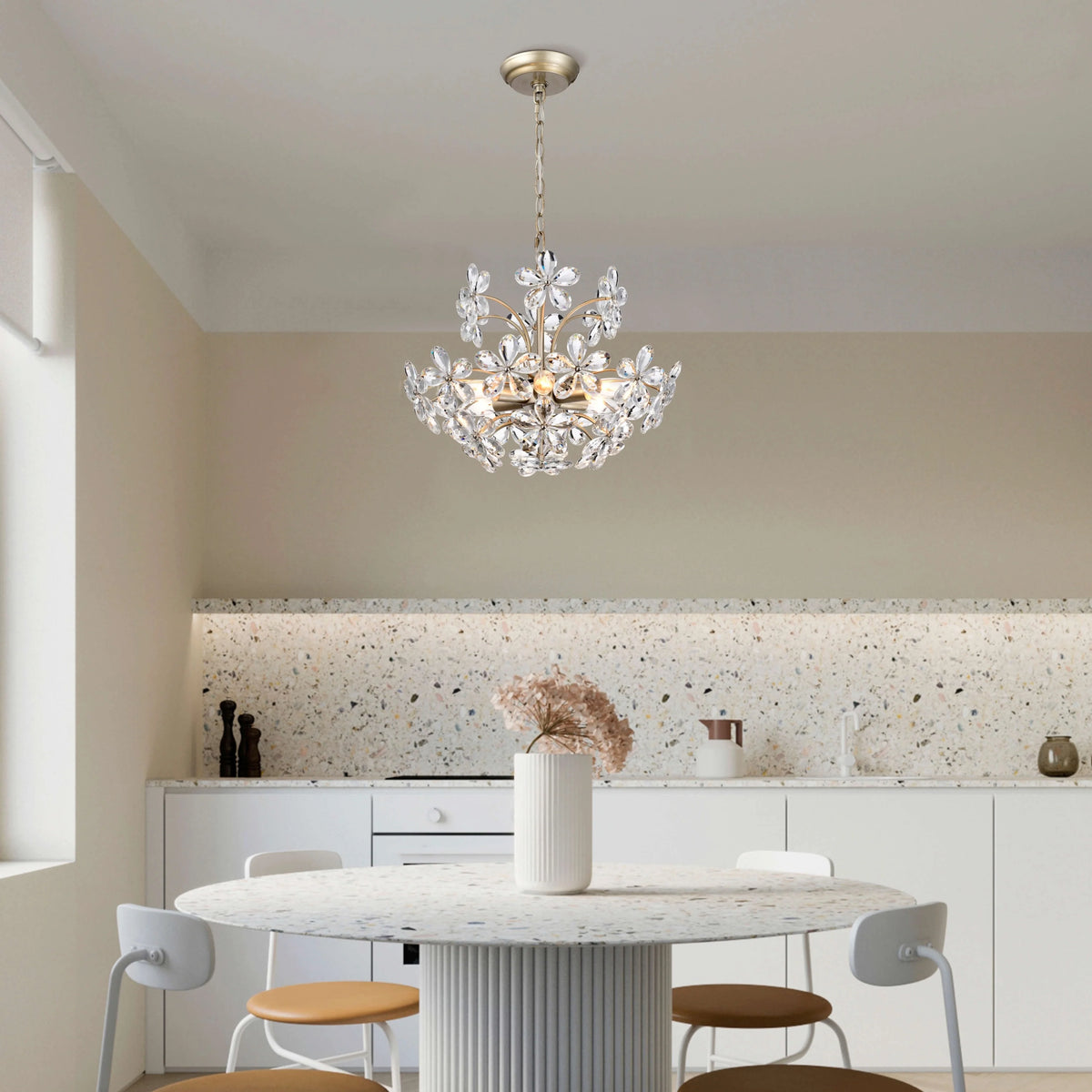 The Lighting Shop Rosa 6 - Light Brushed Silver - Ish Champagne Electric Flower Crystal Chandelier - Product image 4