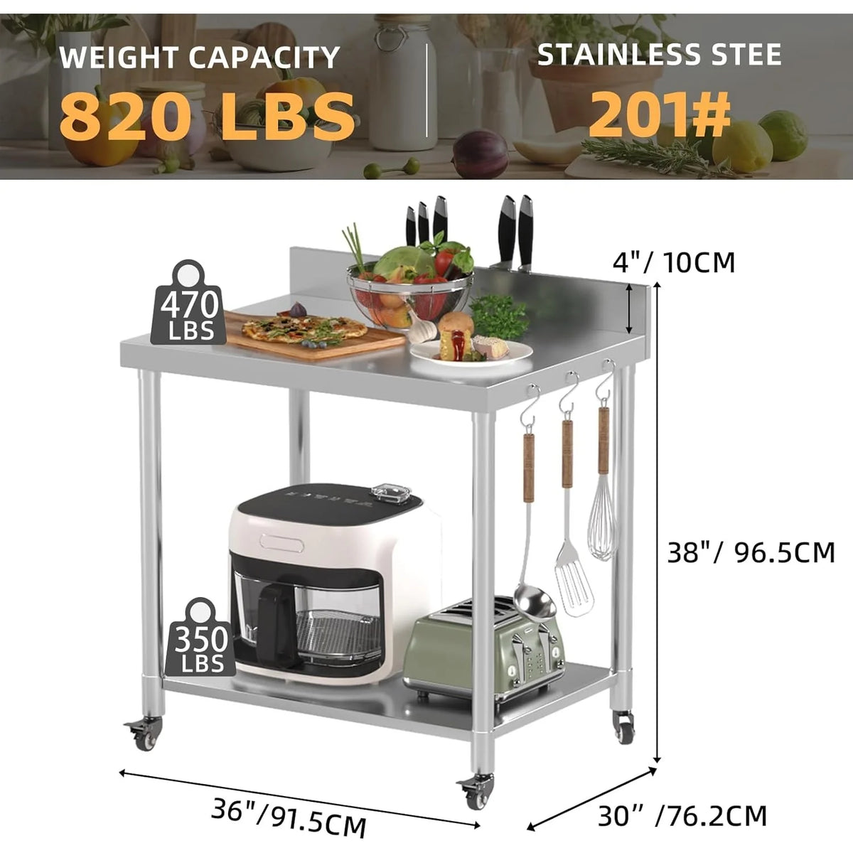 AECOJOY Stainless Steel Table 36"x30" with Backsplash and Knife Blocks Prep Tables for Commercial Kitchen