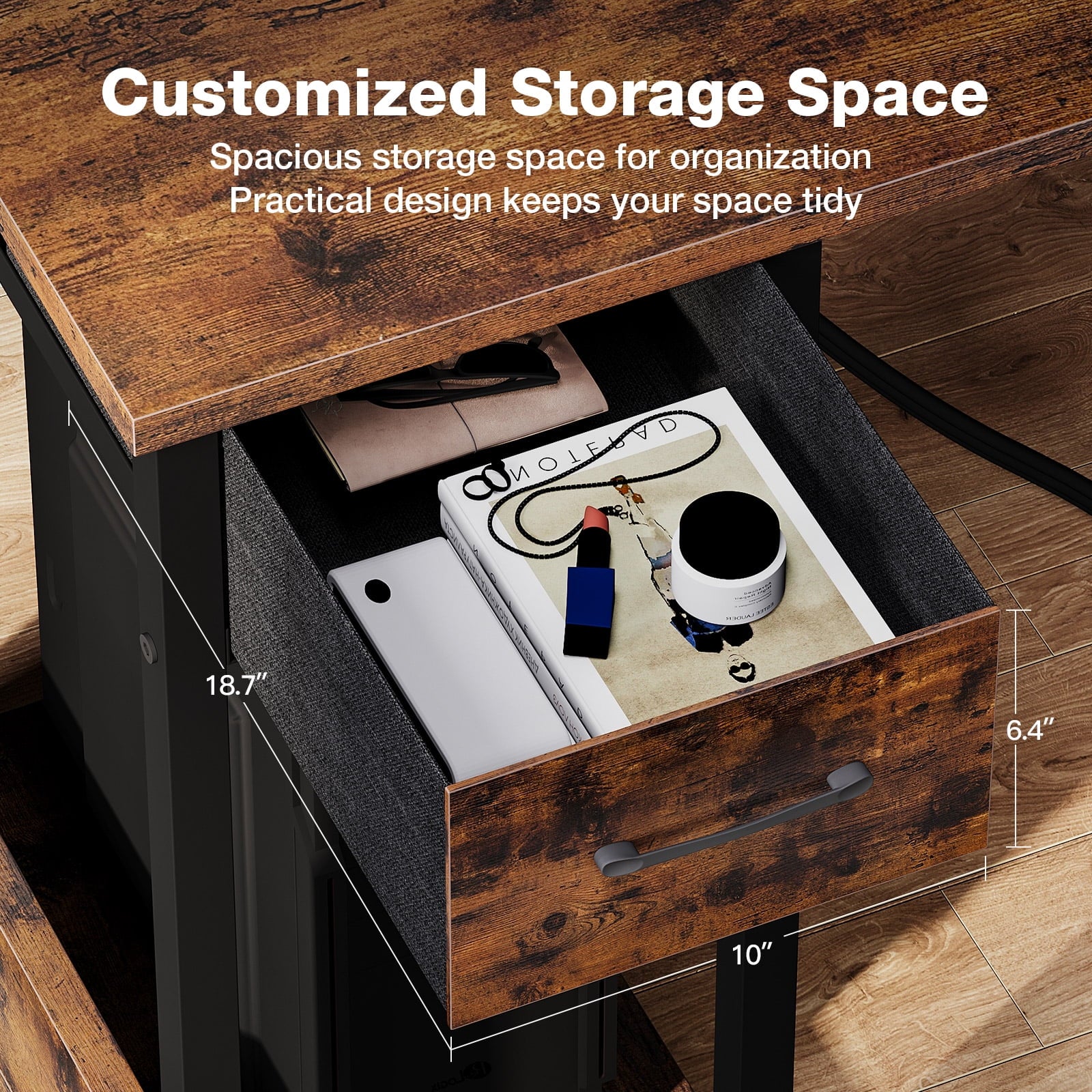 40 in Computer Desk with Power Outlets & LED Lights, Home Office Desk with 3 Drawers & Adjustable Monitor - Product image 34