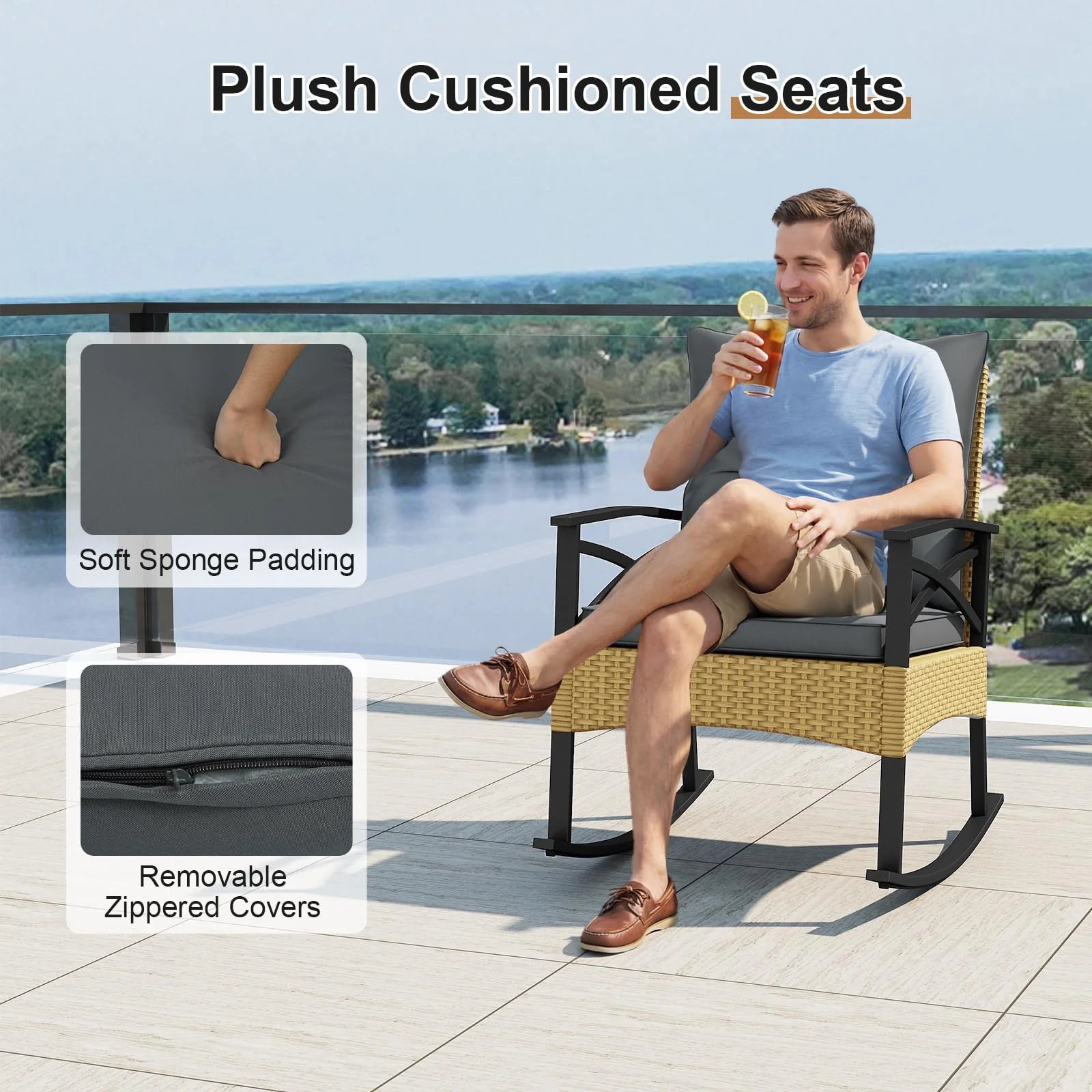 Tangkula 3 Pieces Outdoor Rocking Chairs Set for Garden