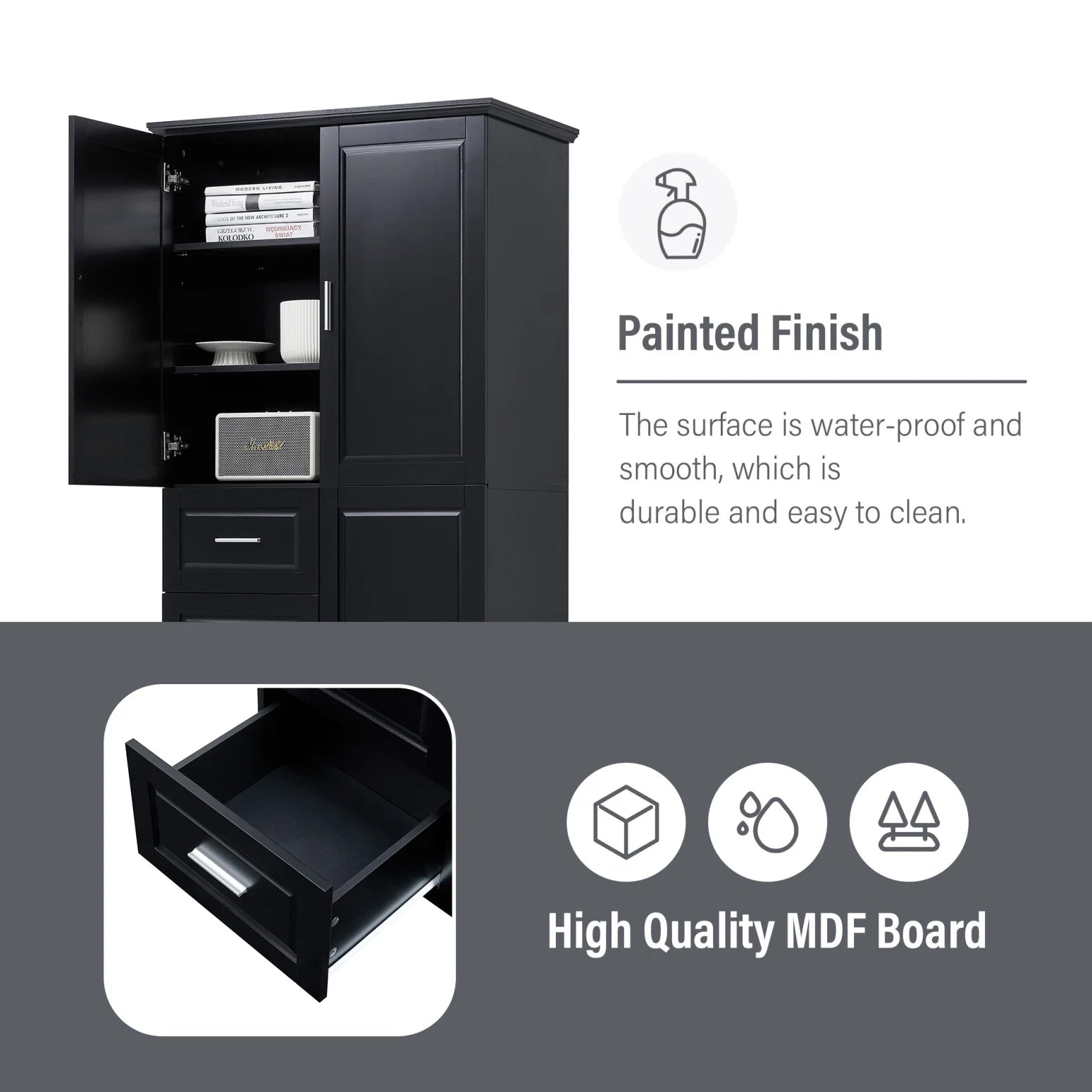 Bathroom Cabinet, 62.2" Tall Storage Cabinet with Doors and Shelves - Product image 14