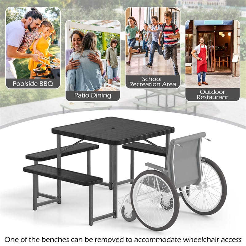 4-8 Person Outdoor Picnic Table Bench Set, All-Weather HDPE Square Dining Table with Umbrella Hole - Product image 21