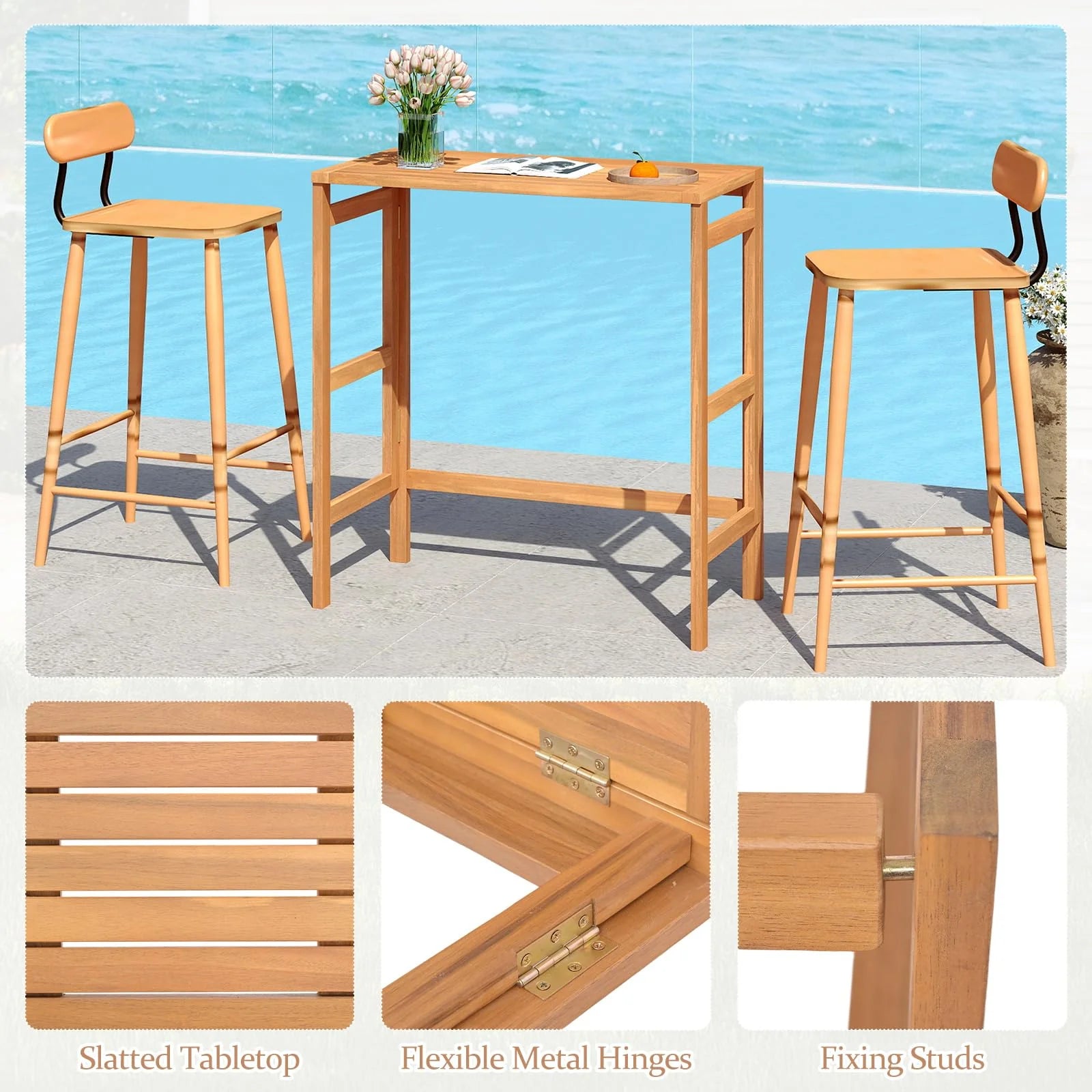 Tangkula Patio Rectangle Counter Height Pub Table with Slatted Tabletop - Product image 8